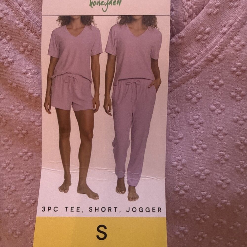 NEW! Honeydew Women's Lounge Set Top & Pants Shorts 3 Piece Pajama Set SMALL S